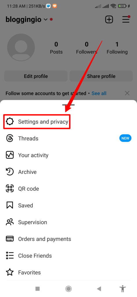 Select Settings and privacy