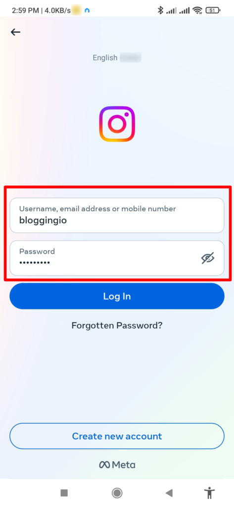 Enter login details