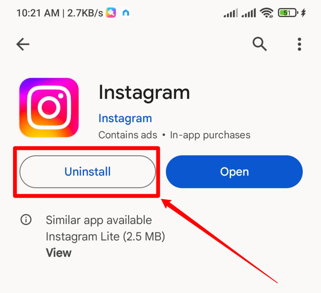 Uninstall instagram and re install